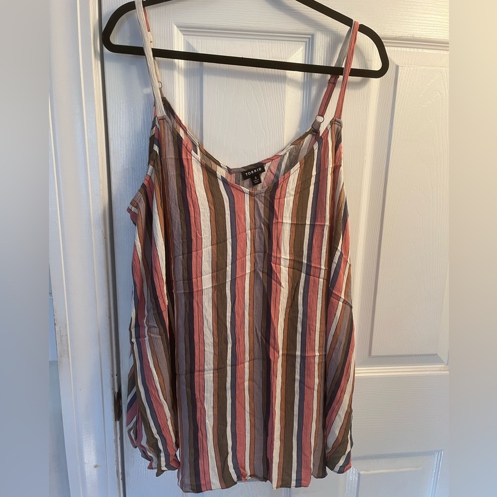 Multi striped crêpe tank top